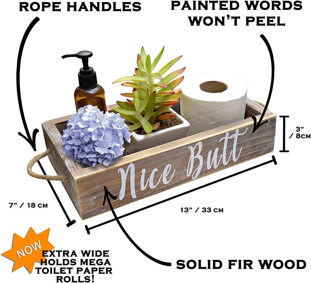 Bathroom Decor Wooden Box 2 Sides Funny Bathroom Storage