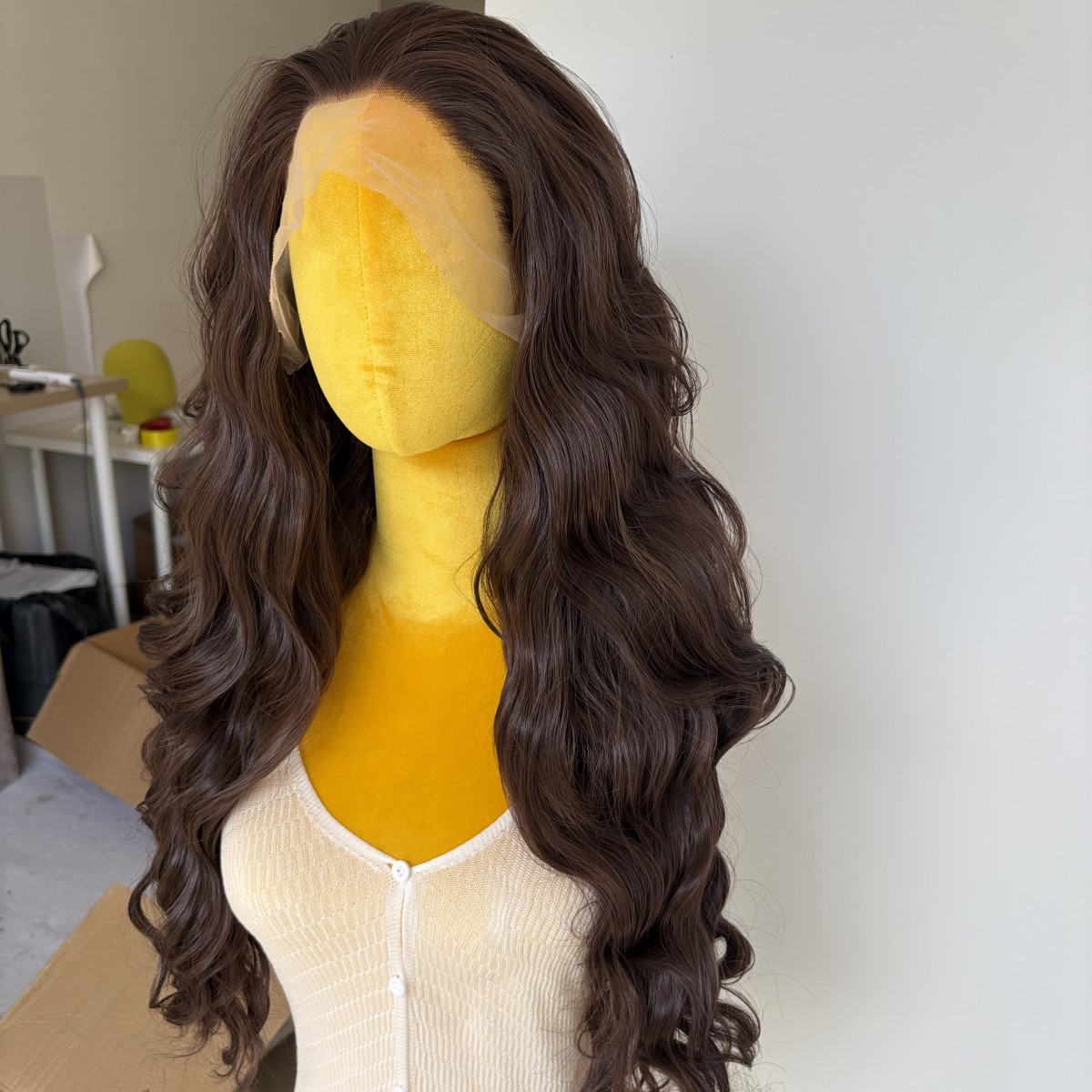 Lace Front Wig Natural Dark brown Heat Resistant Synthetic Hair Long Wavy