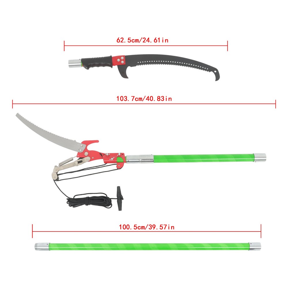 Extendable Tree Trimmer 27FT & Pole Saw Combo 8-Section Telescoping Green Pole