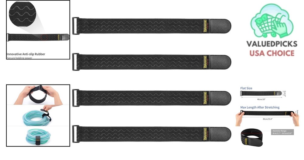 Versatile 2" x 18" Hook and Loop Storage Straps - 4 Pack with Anti-Slip Feature