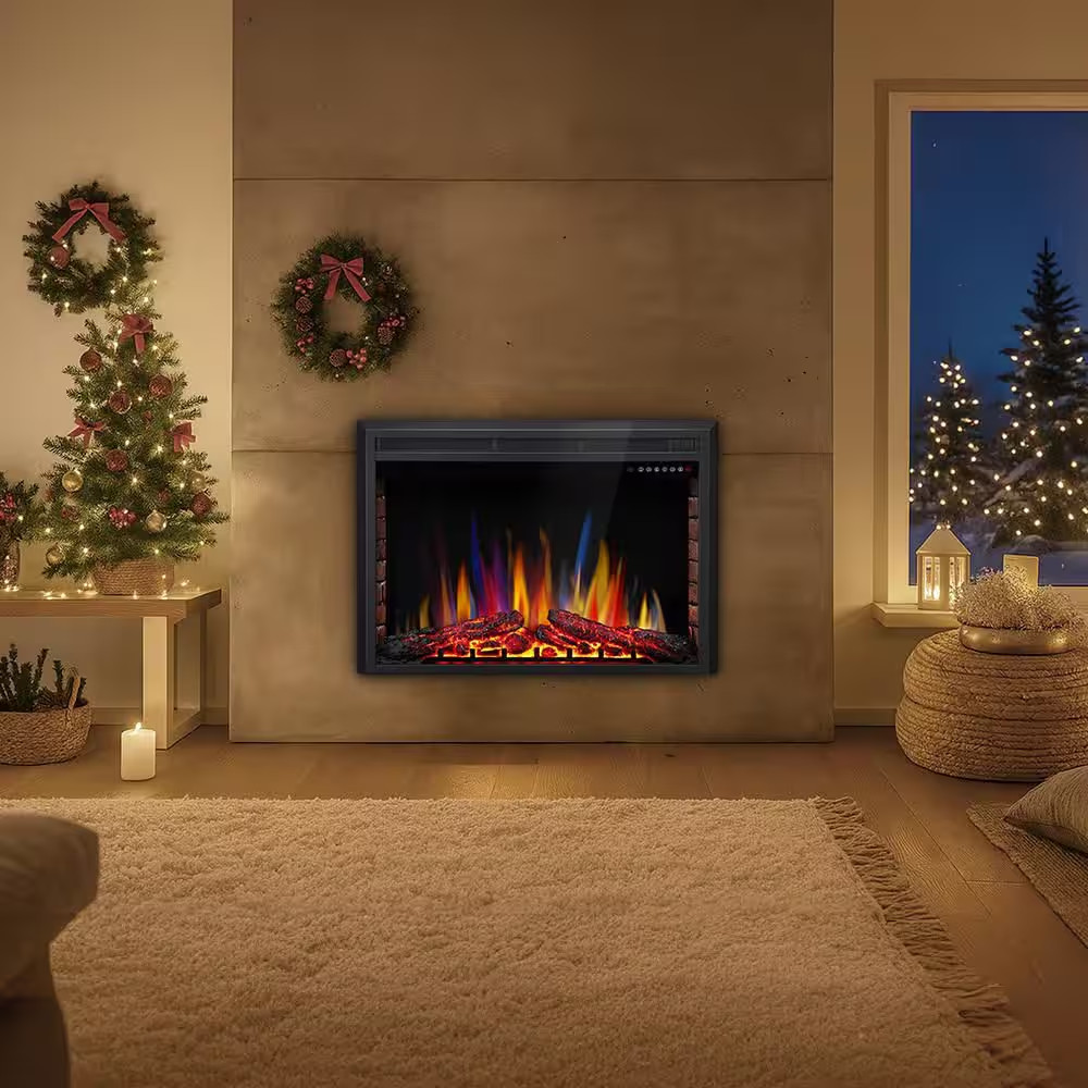 39 In. Ventless Electric Fireplace Insert, Remote Control, Adjustable Led Flame