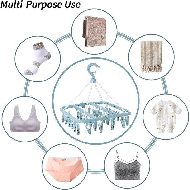 Foldable Drying Rack W/ 32 Clips Rotating Hook Space Saving Laundry Organizer US