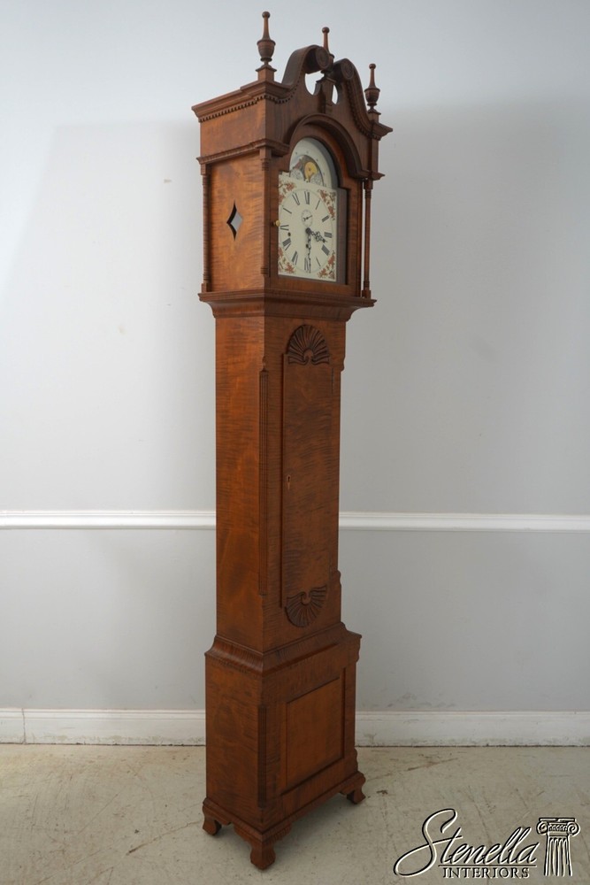 65029EC: Tiger Maple Chippendale Style Grandfather Clock