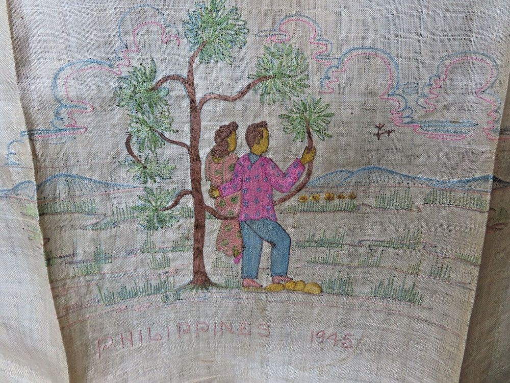 Souvenir Tablecloth Philippines 1945 Hand Embroidered