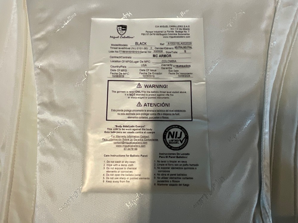 MC ARMOR ballistic level 2 , small , 2 panels , white , new