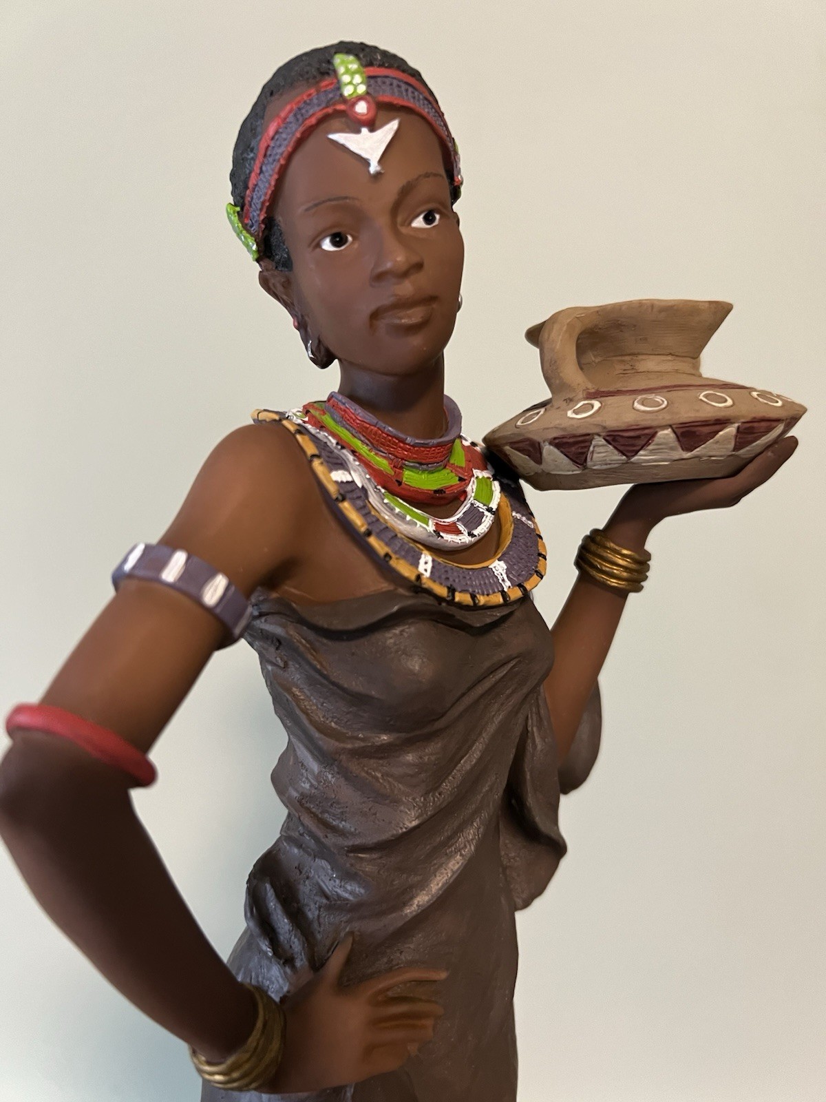 African Maasi Tribe Woman 16” Rare Resin Figure Sculpture Native Decor Statue