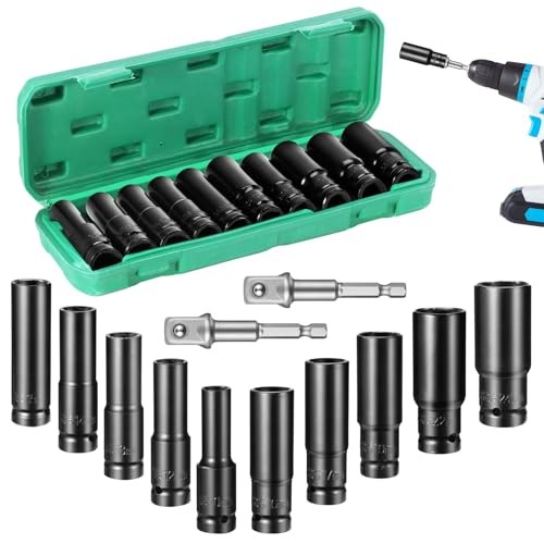 1/2" Drive Impact Socket Set, 12-Piece Deep Socket Set with Extension Bar,