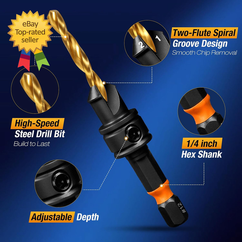 Countersink Drill Bit Set 11Pcs Countersink Drill Bits#4 #6 #8 #10 #12, Titanium
