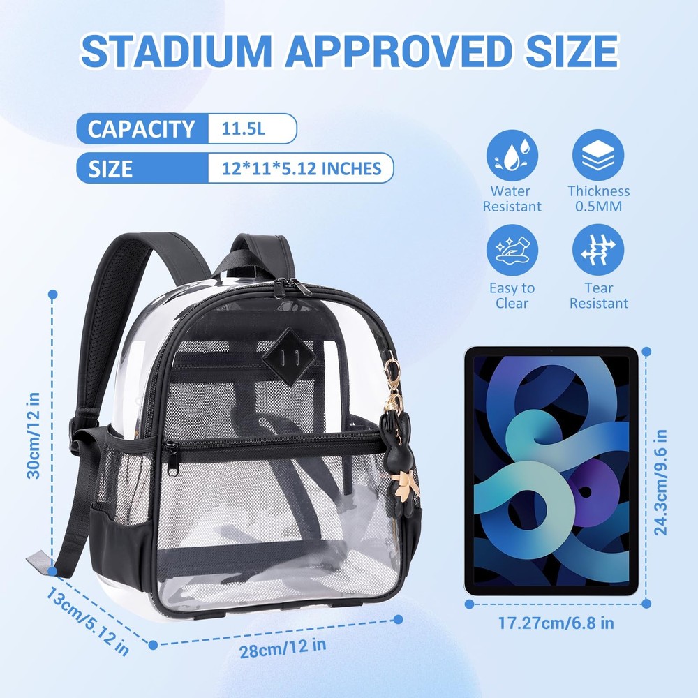 MUSEVOS Clear Backpack for Stadium Events Approved Small, Black Transparent