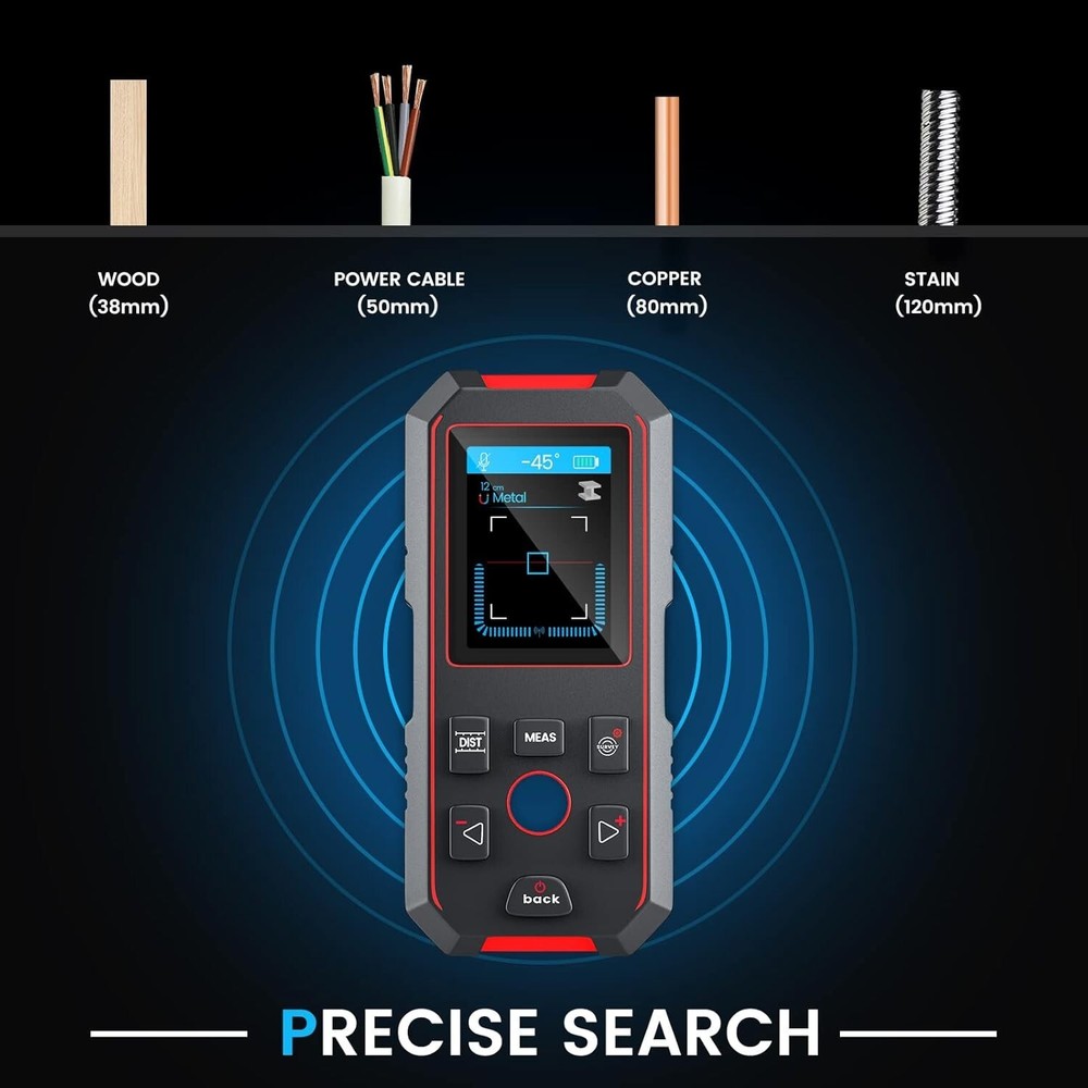 Stud Finder with 196ft Laser Measure, 3 in 1 Electric Wall Scanner Sensor wit...