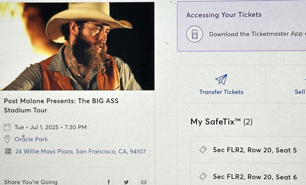 2 POST MALONE and JELLY ROLL FLR2 SEATS