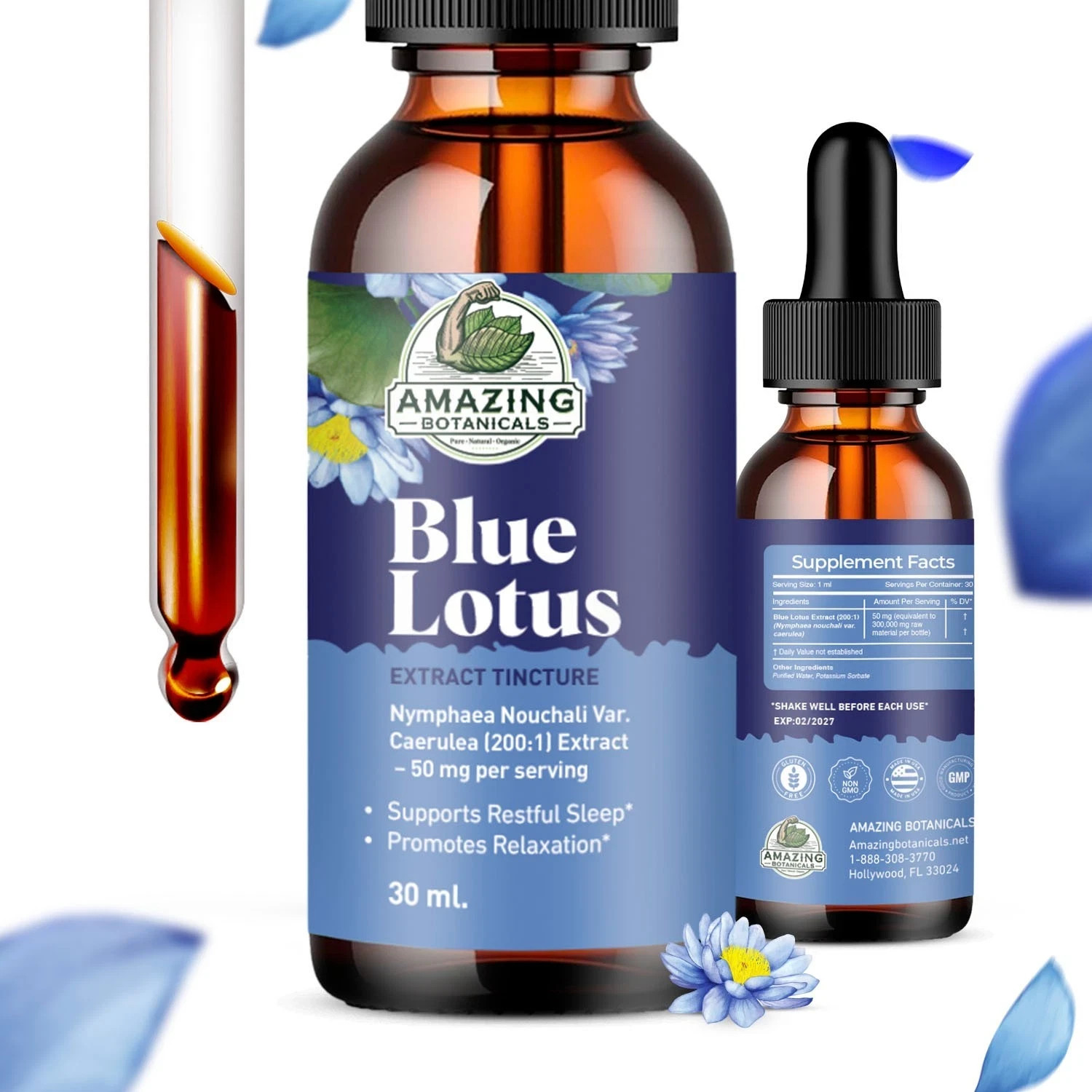 Blue Lotus 200X Extract Tincture - 50mg - Alcohol based formula, Vegan