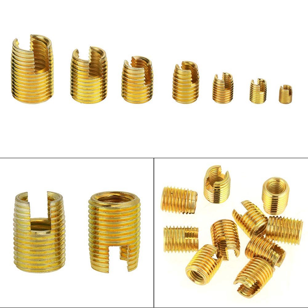 Self Tapping Inserts Threaded Kit, 50pcs Brass Slotted Thread Inserts Pressed In