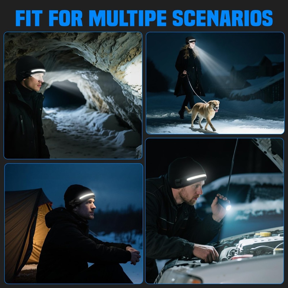 Headlamp Beanie with Light Camping Gear Head Light Flashlight for Running, Fi...