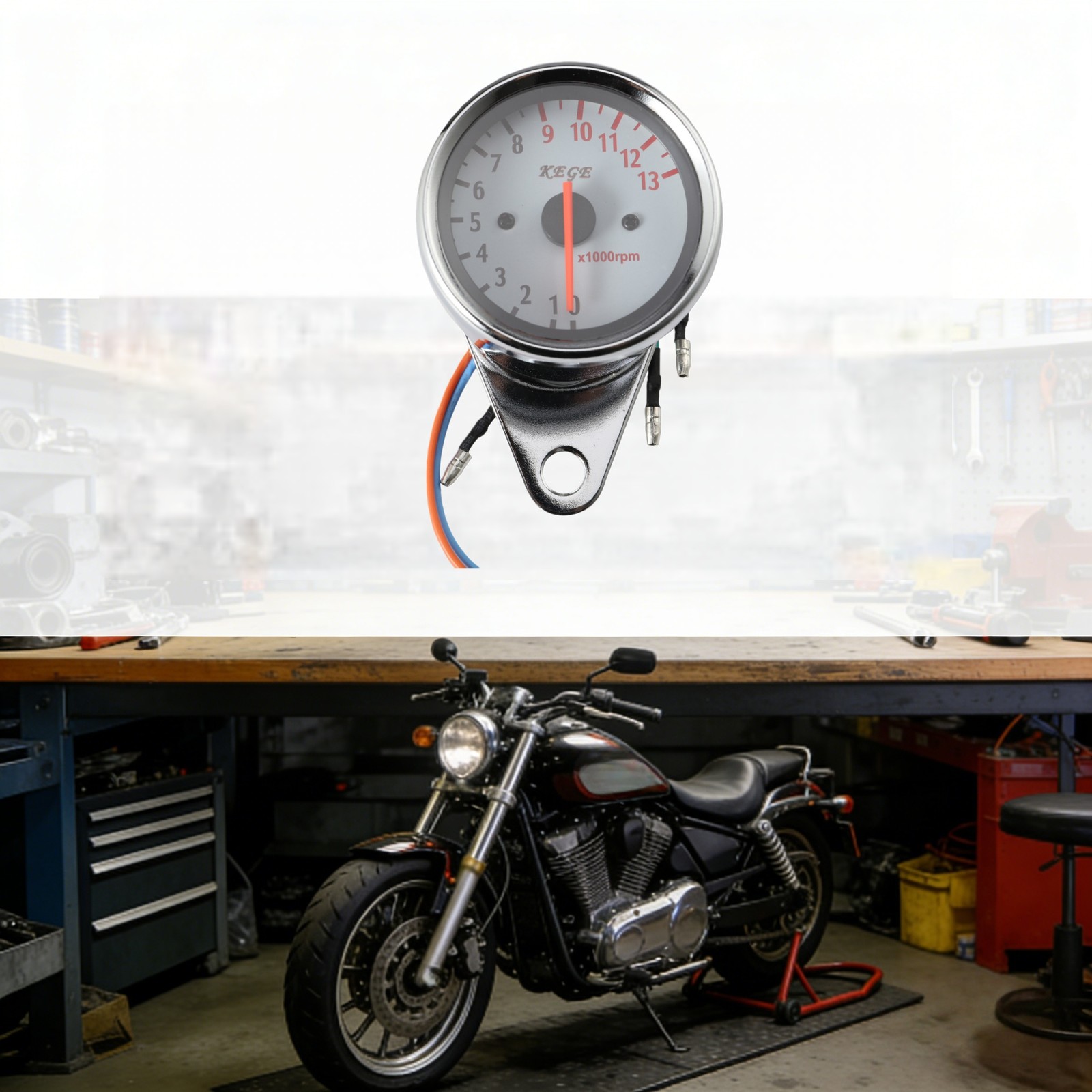 Universal Fit Motorcycle Tachometer with Clear LED Backlit Display