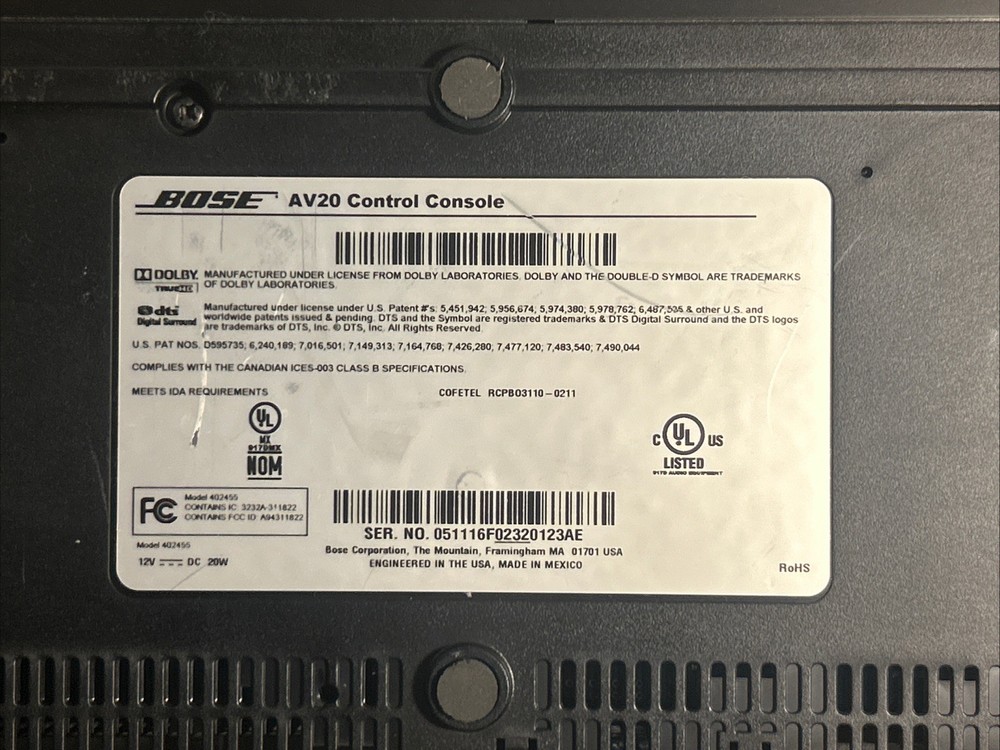 Bose AV20 Control Console No Power Supply No Remote UNTESTED - READ DESCRIPTION