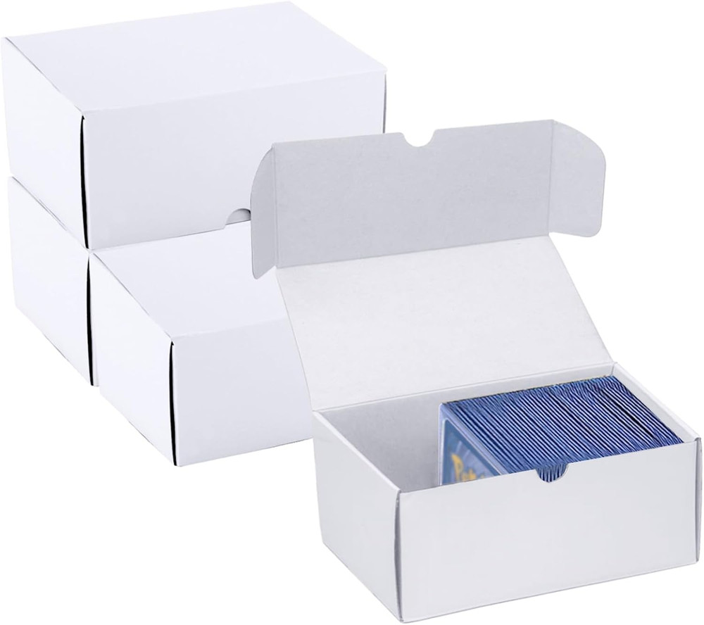 Toploader Trading Card Storage Box, 4-Pack 100 Count White Corrugated Cardboard