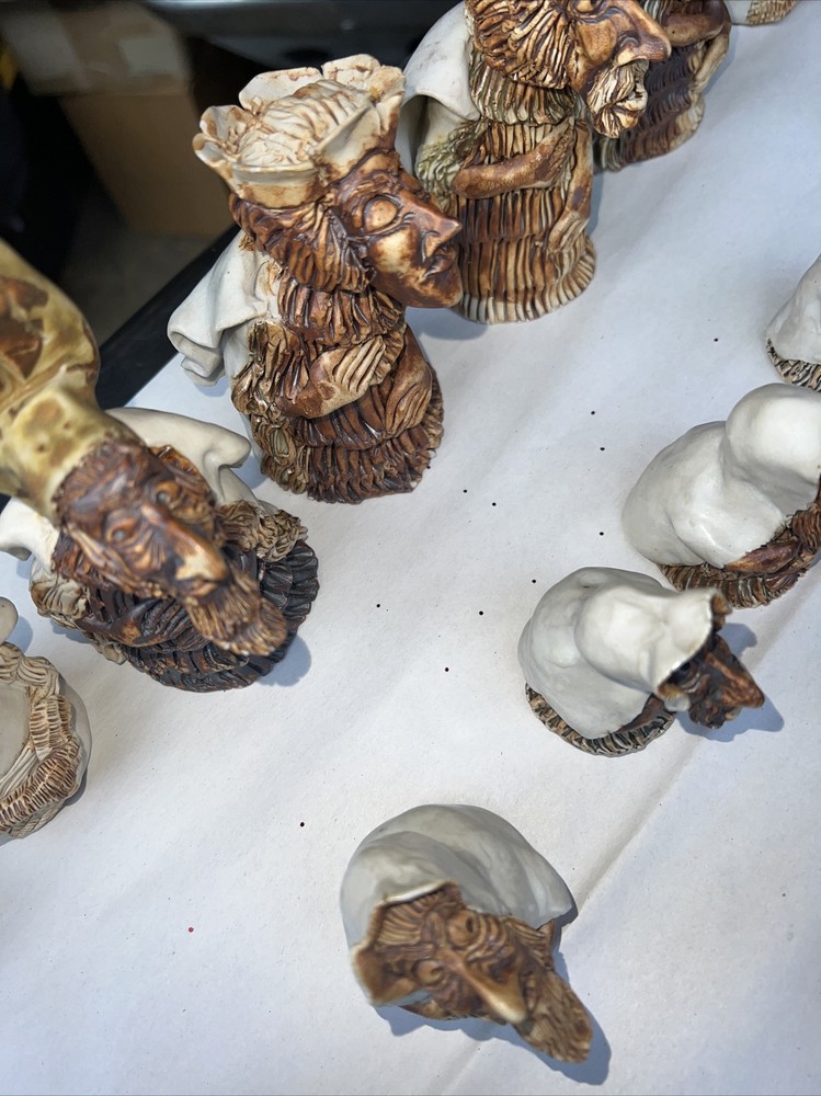 Vintage Gothic Hand Made Clay Chess Pieces No Board