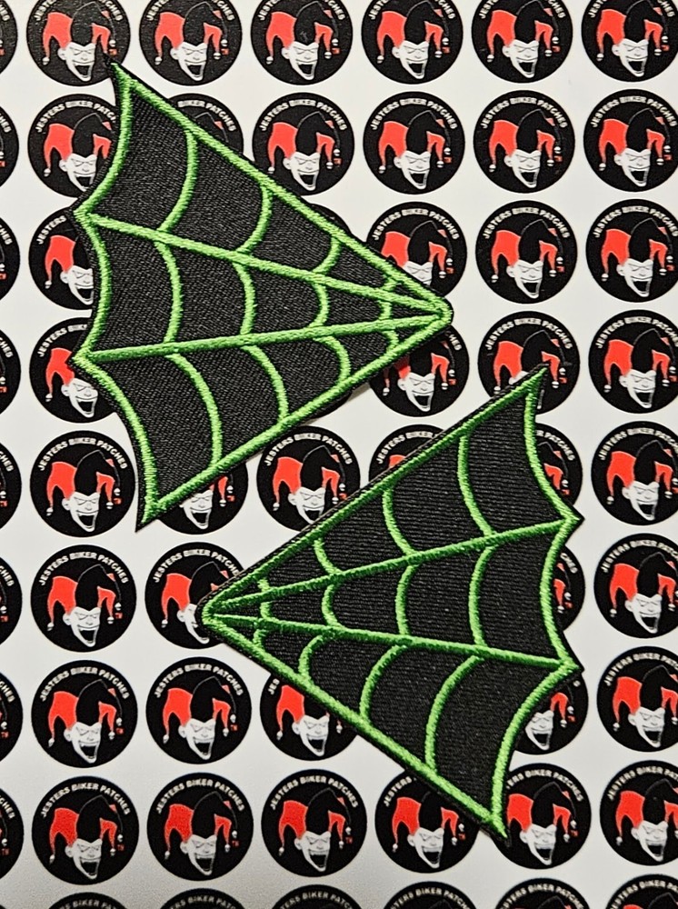 Spider Web Collar Set Embroidered Patch Green on Black SW003