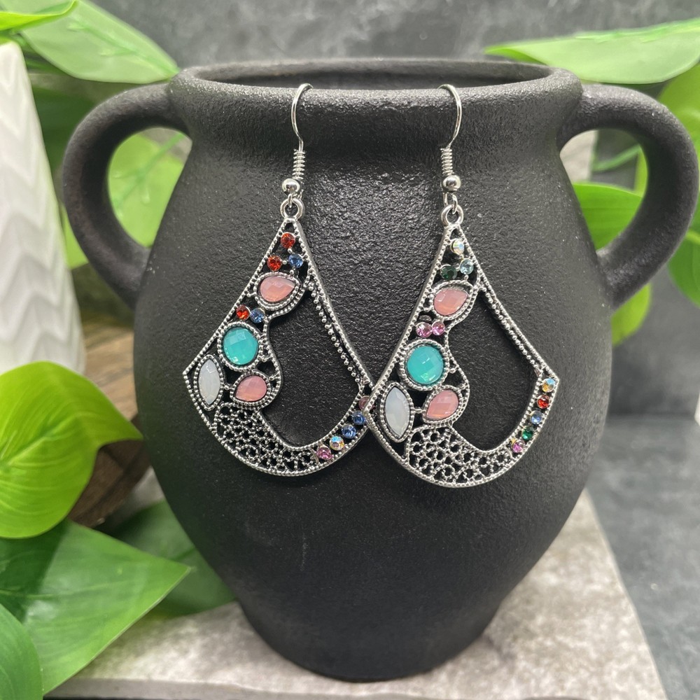 2.5” Silver-tone Boho Retro Earring Set Drop Dangle New Free Ship B6503