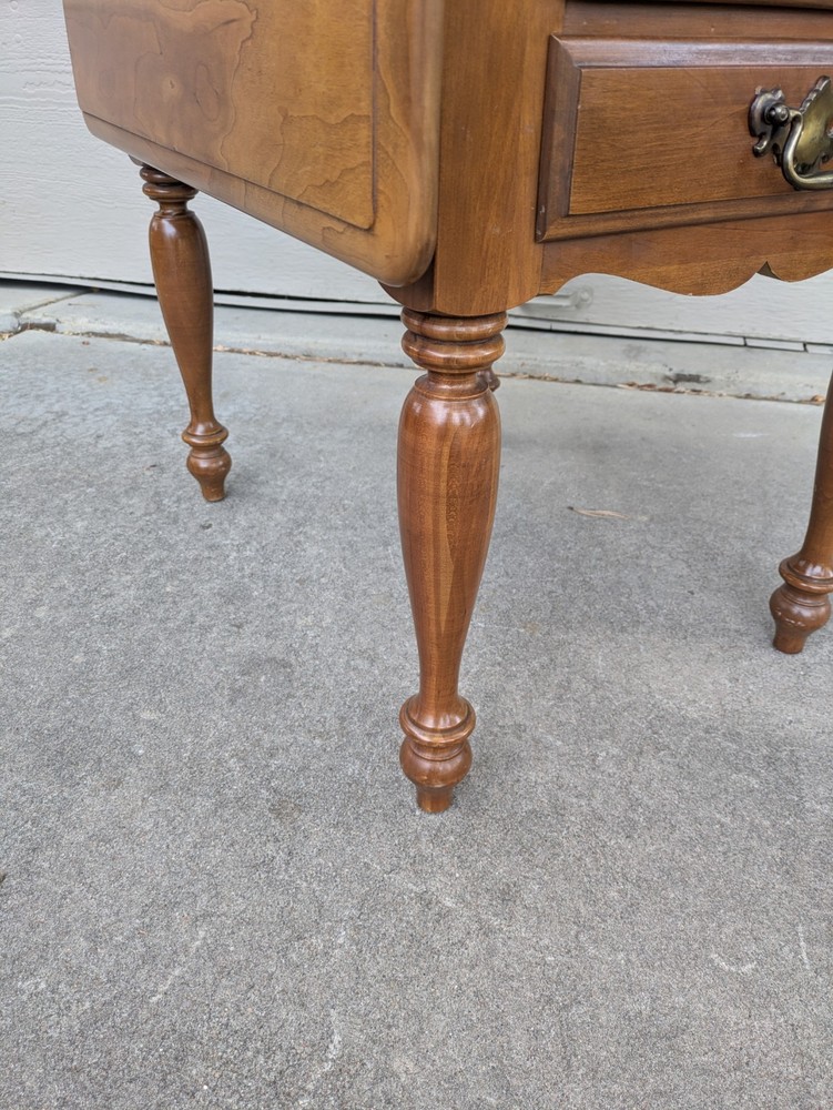 Vintage Rustic Country Colonial Solid Cherry Wood Drop Leaf 2-Drawer End Table A