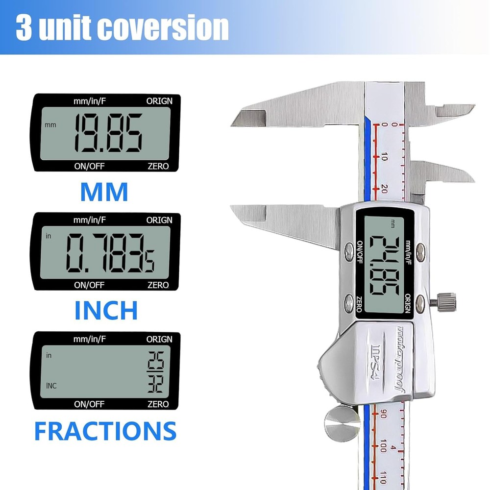 Digital Caliper Measuring Tool, IP54 Waterproof Electronic Digital Micrometer Ca