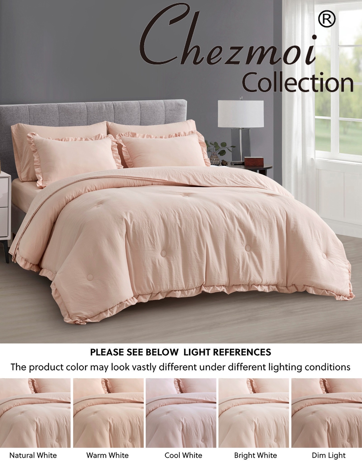 Chezmoi Collection Eleanora Bed in a Bag Comforter Set w/ Ruffle Edge Trim