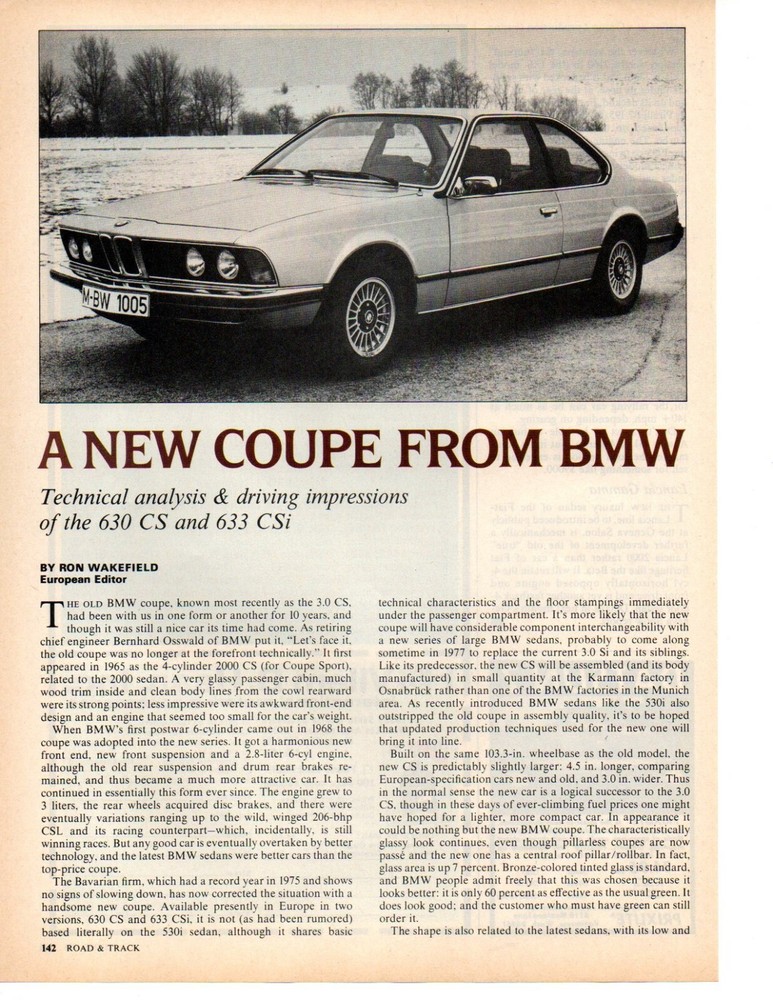 1976 BMW 630 CS & 633 CSi ~ ORIGINAL 4-PAGE ARTICLE / AD
