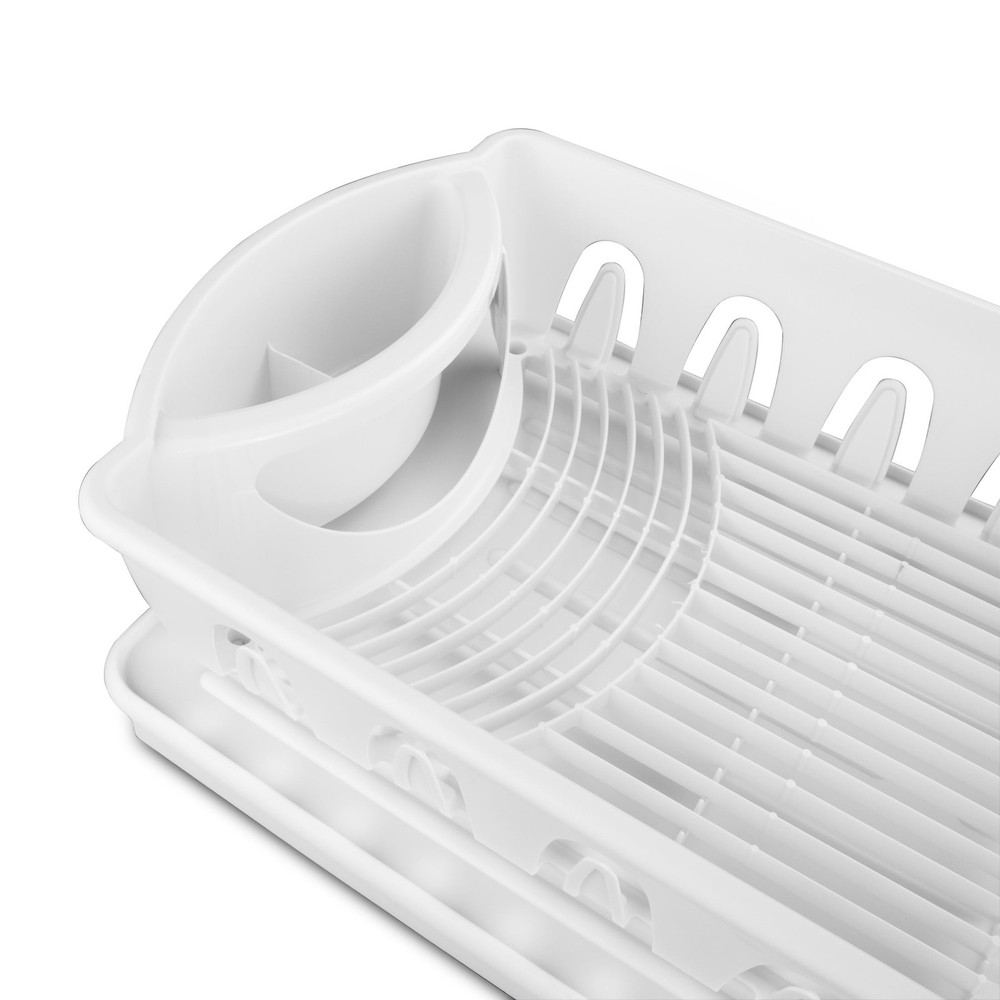 Large 2 Piece Sink Set Dish Drainer & Drainboard Plates Cups & Flatware White