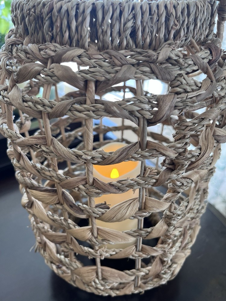 Wicker Hanging Lantern with LED Candle, 12" Height, 7" Diameter