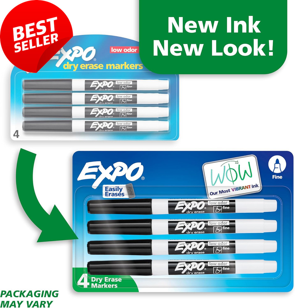 Low Odor Dry Erase Markers Fine Tip Black 4 Count