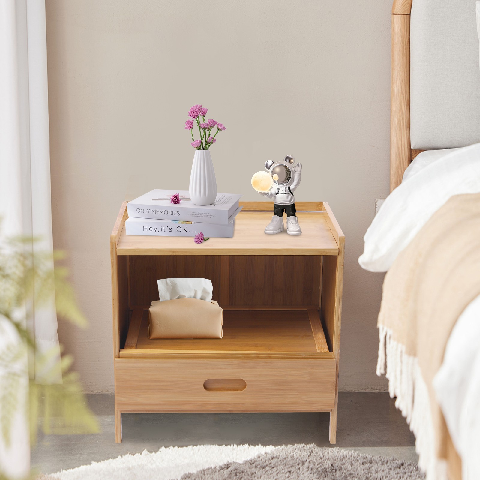 Modern Bedside Cabinet Nightstand Table Drawer Bamboo Bedroom Storage Furniture