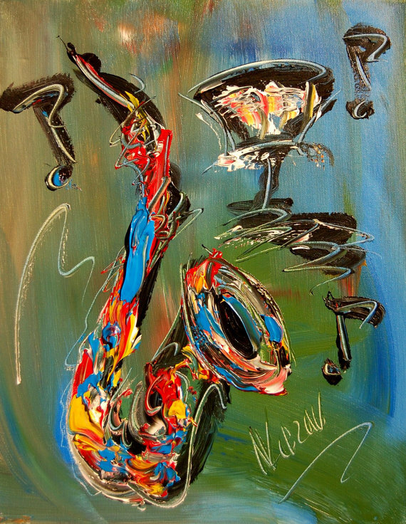 IMPRESSIONIST MODERN ART STRETCHED CANVAS  MUSIC COFFEE LANDSCAPE