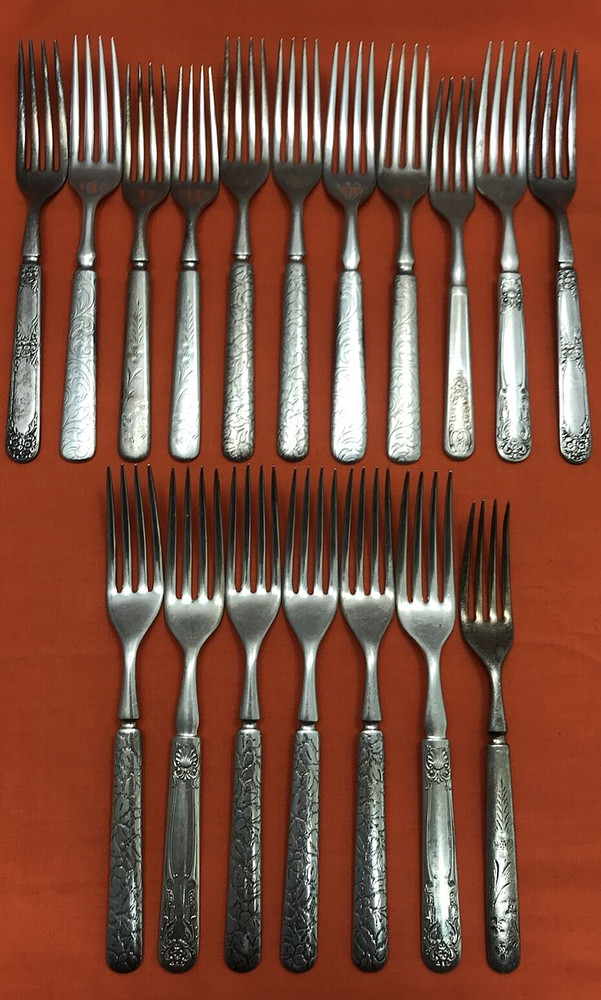 18 Pc Assorted Antique to Vintage Silverplate SOLID BOLSTER HANDLE FORKS