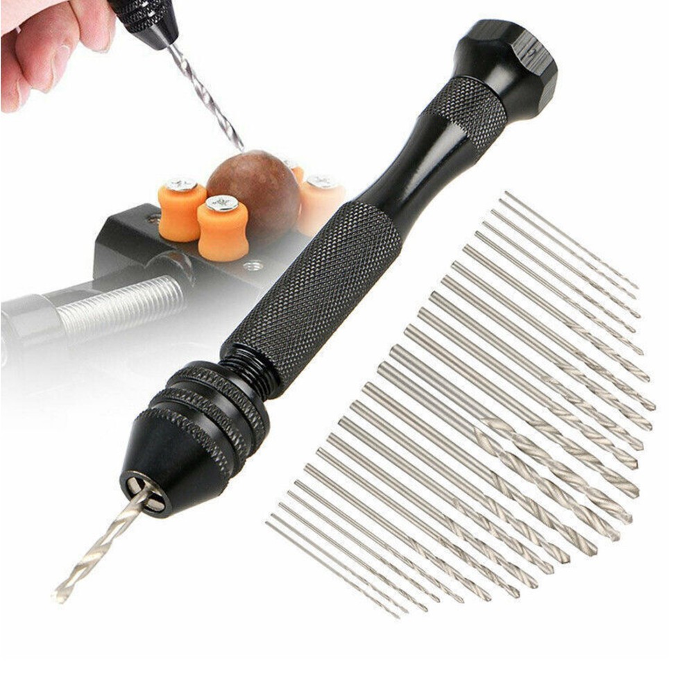 26Pcs Mini Micro Hand Drill Bits Small Manual Keyless Chuck Pin Vise Rotary Tool