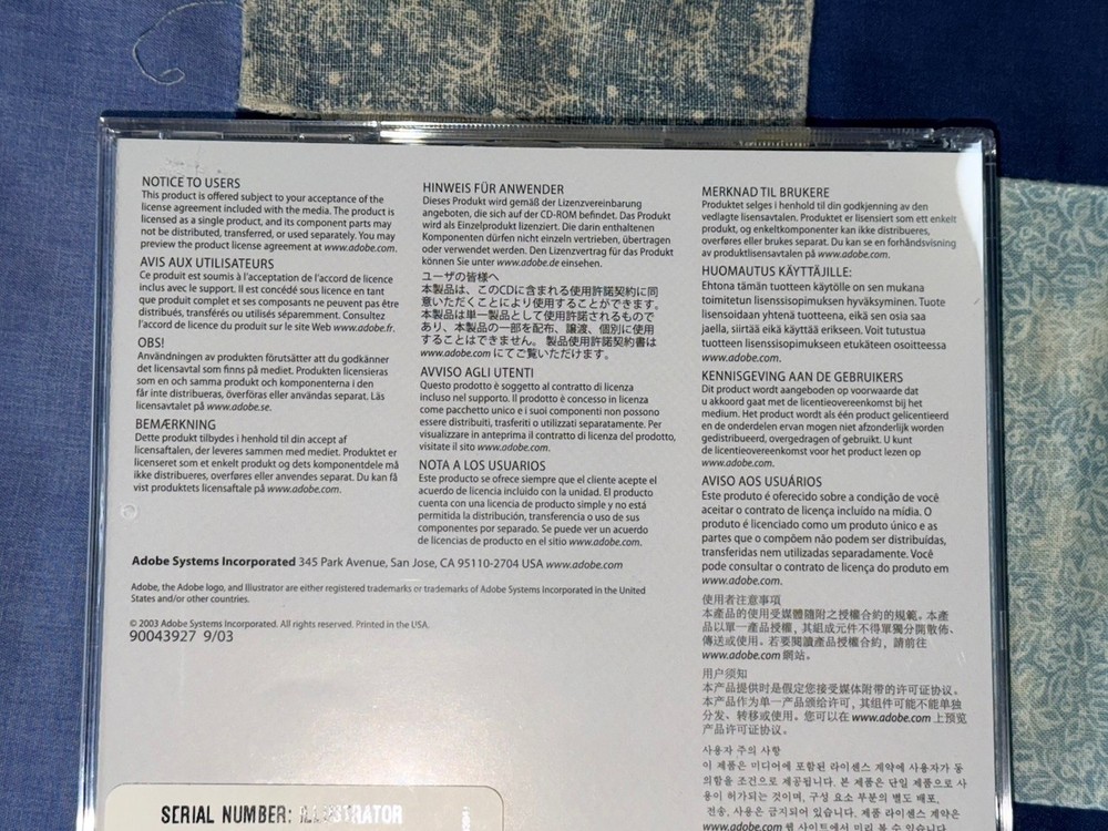 Adobe Illustrator CS 11.0 Mac, EDU, Serial Number 2 Disc In Case User Guide Box