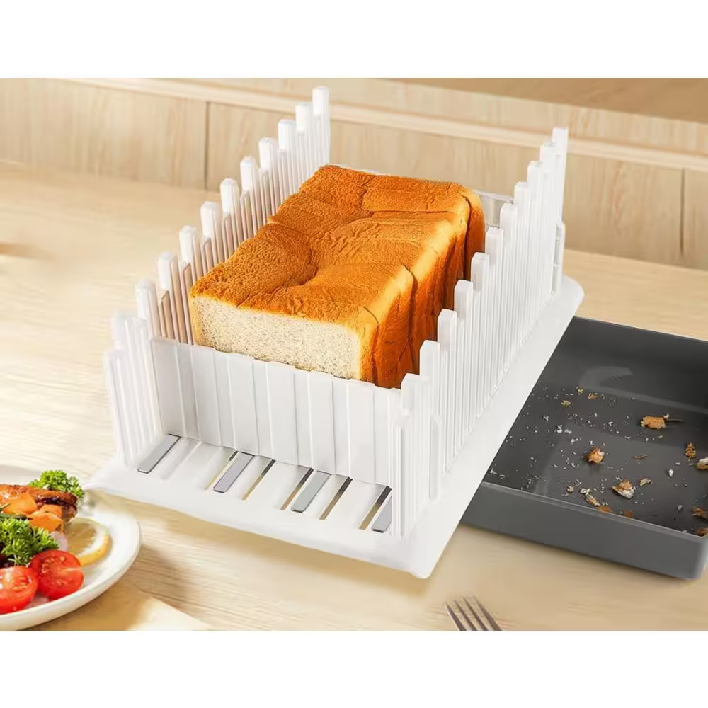 8.1 in Plastic Blade Adjustable Bread Slicer Guide with Storage Tray, 3-Slice Th