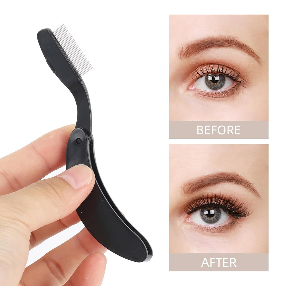 5 Pack Folding Eyelash Comb Lash Separator Tool, Black Eyebrow Comb Metal Teeth