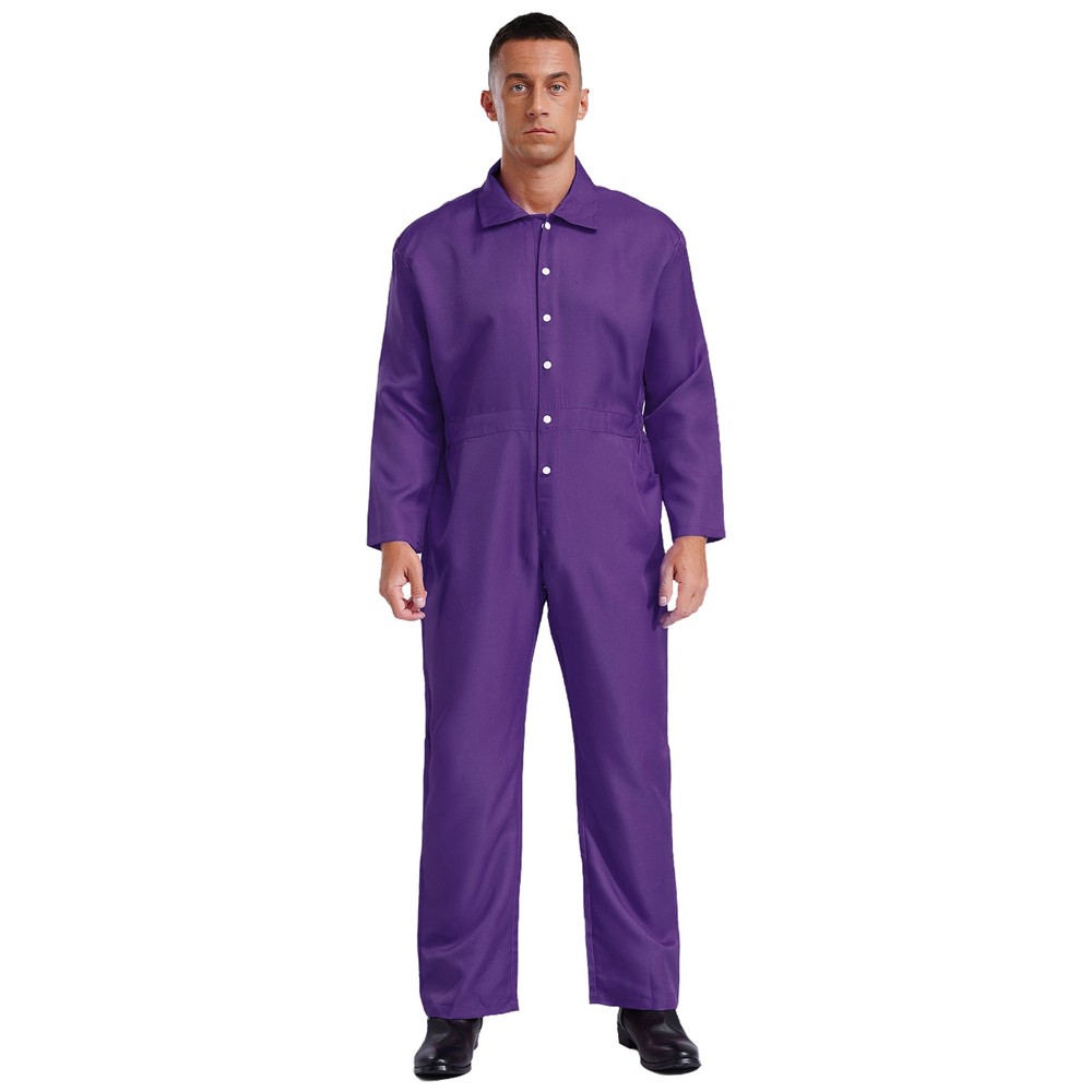 Men Long Sleeve Rompers Button Down Jumpsuit Workshop Overalls Coverall Work