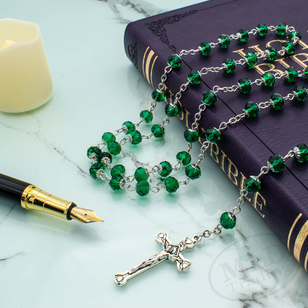 Emerald Green Rosary Necklace – Jerusalem Holy Center – 8mm Catholic Beads