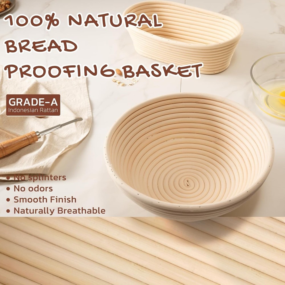 Sourdough Starter Kit with Round Oval Banneton Bread Proofing Basket Bread Sling