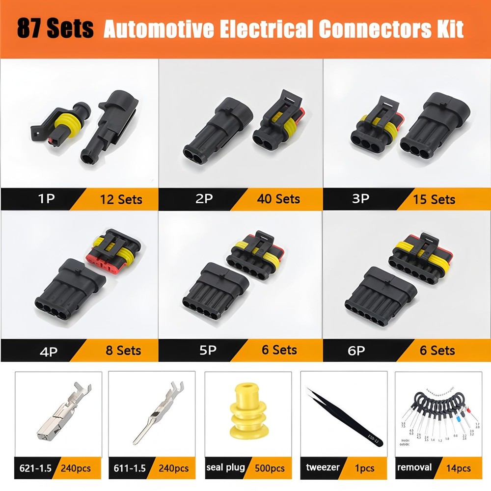 1350Pcs 87Sets Weather Pack Connectors Kit, Automotive Electrical Wire 1/2/3/...