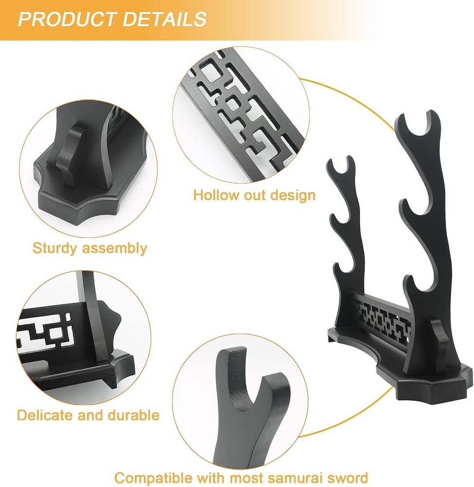 WANLIAN Sword Stand Three-Tier Holder, Desktop Samurai Black