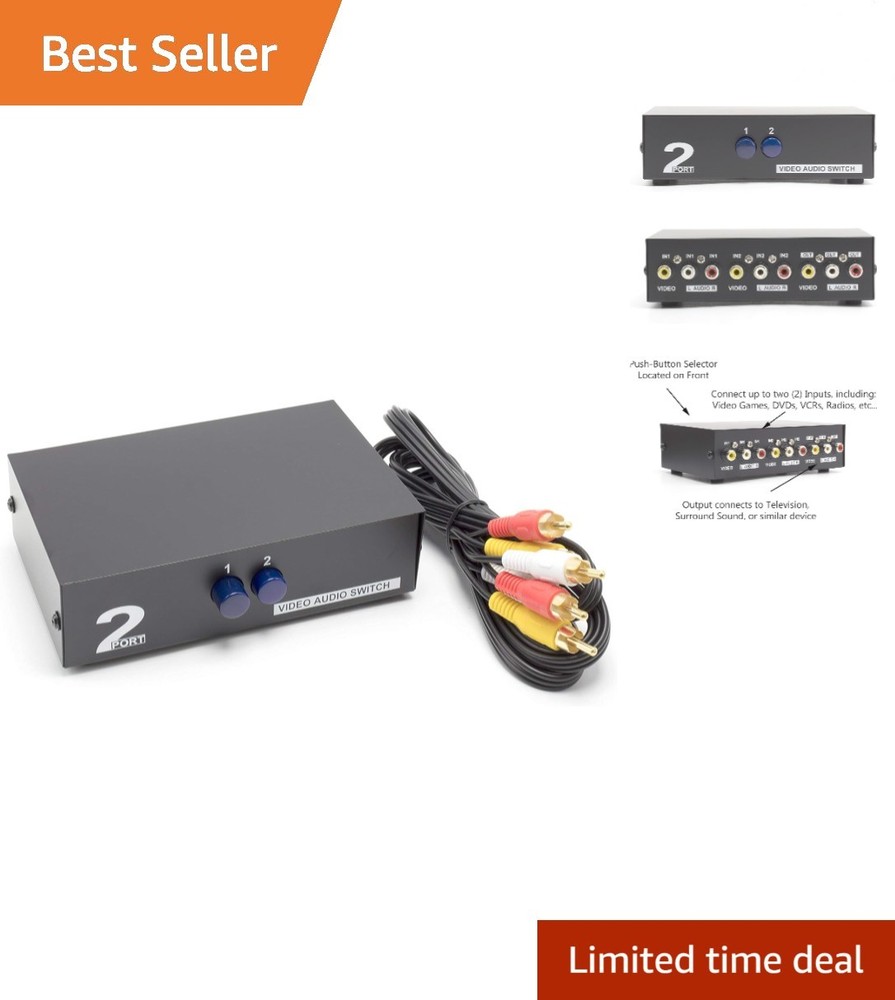 High-Quality Audio Video Switcher - 2 Port Selector with Interference Protection