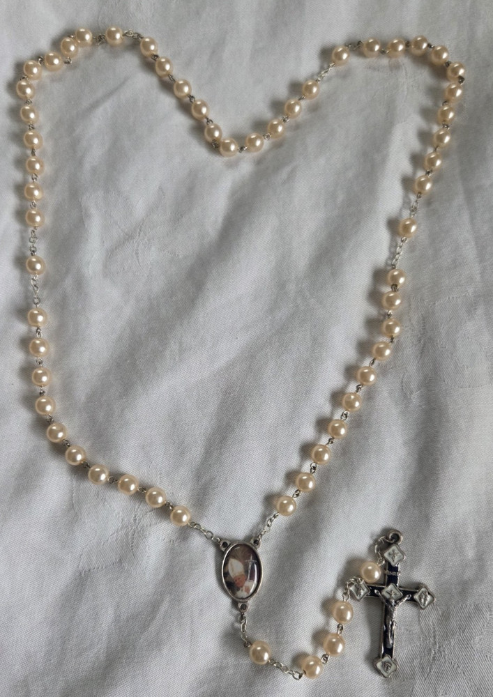 Vintage Ave Maria Italian Pink ish Glass Bead Rosary Pope John Paul II ITALY