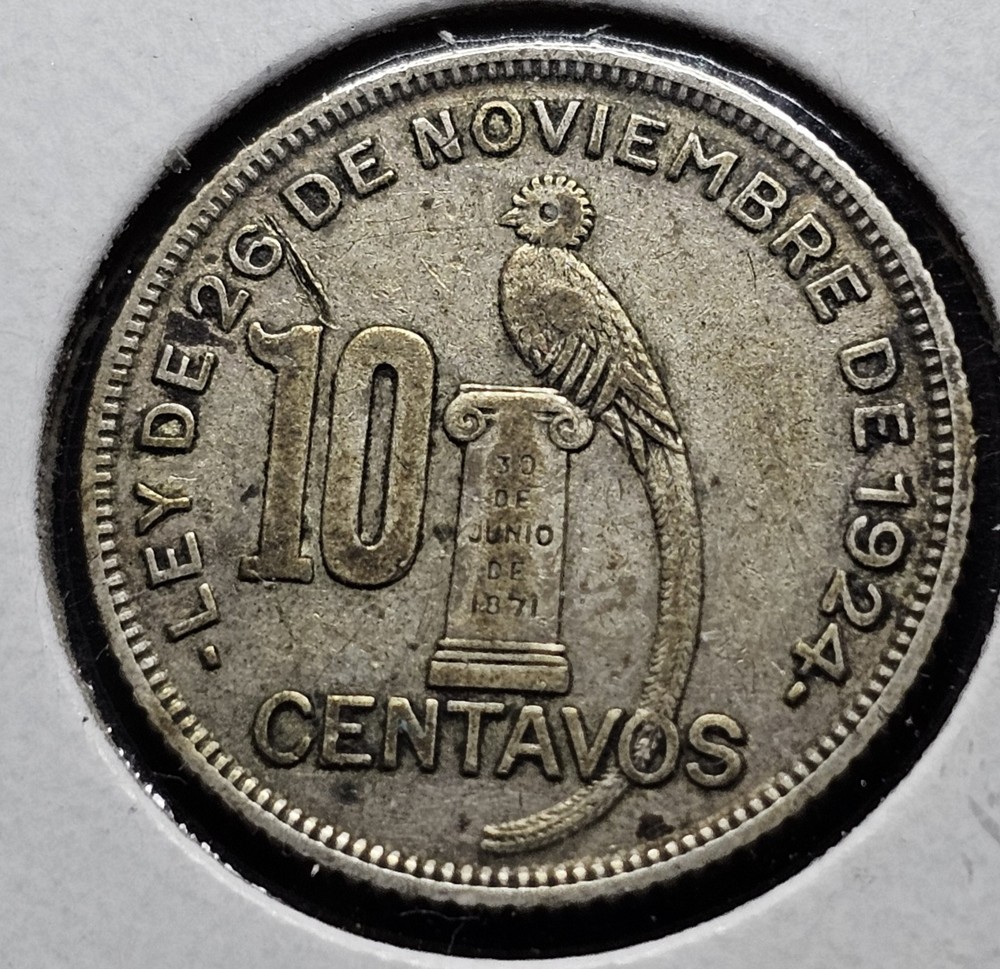 1932 Guatemala 10 Centavos Nice Condition Silver Coin