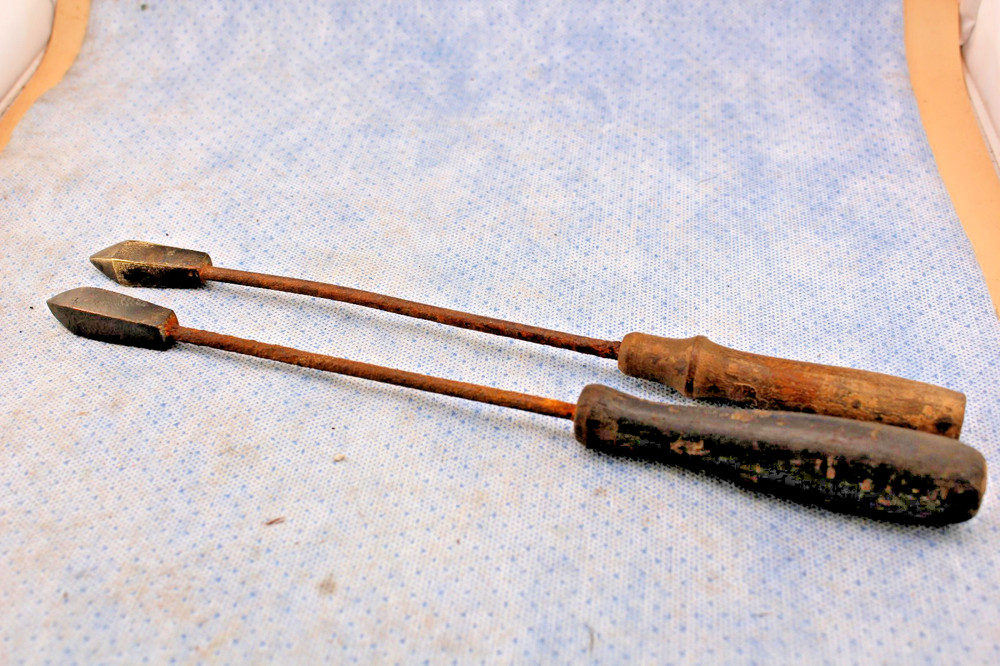 TWO SMALL COPPER TIPPED SOLDERING IRONS