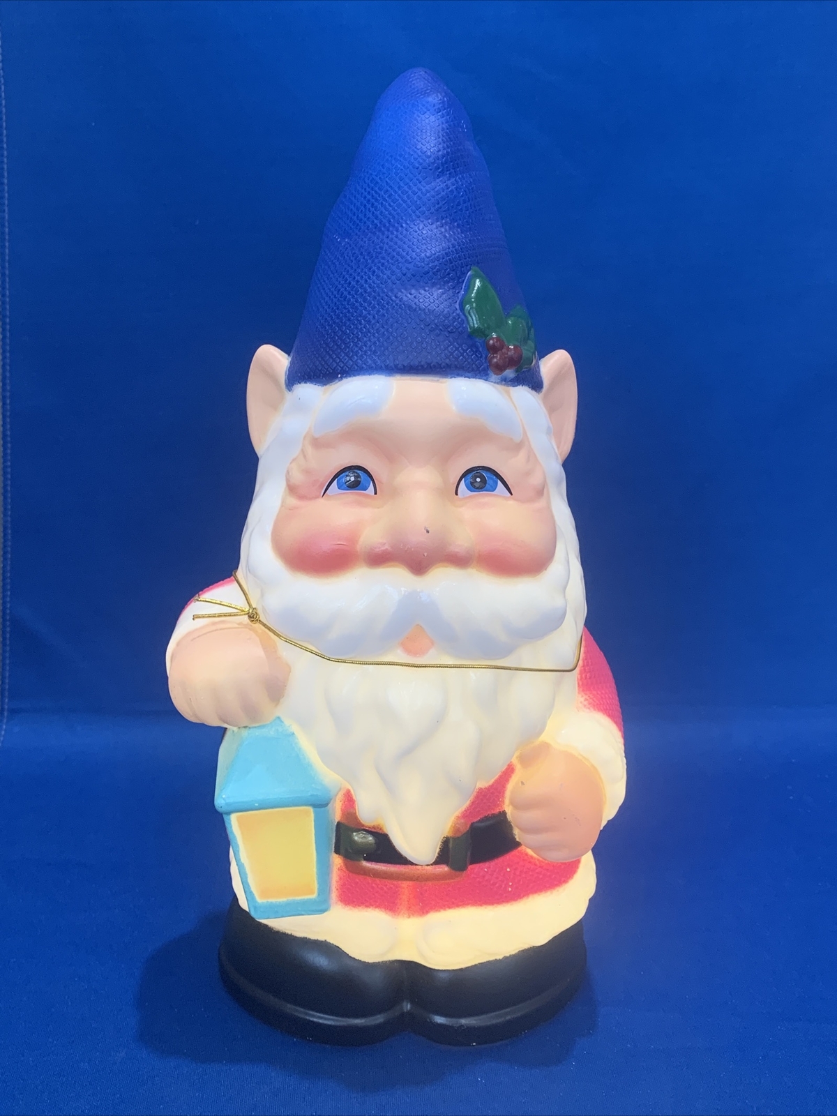 Holiday Time 11" Light Up Tabletop GNOME WITH BLUE HAT Blow Mold,  New With Tag