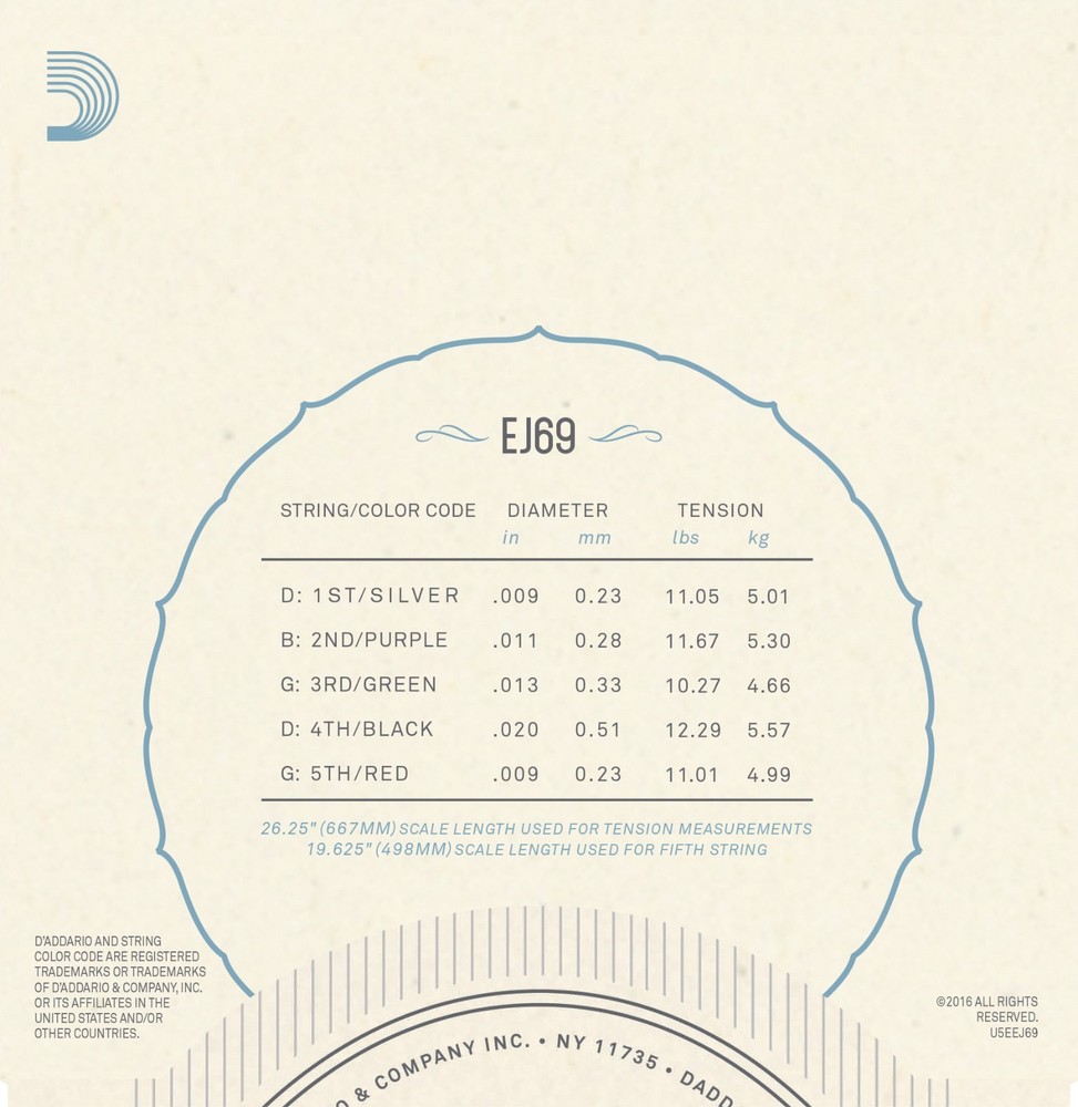 D'Addario EJ69 5 string banjo strings phosphor bronze light 9-20