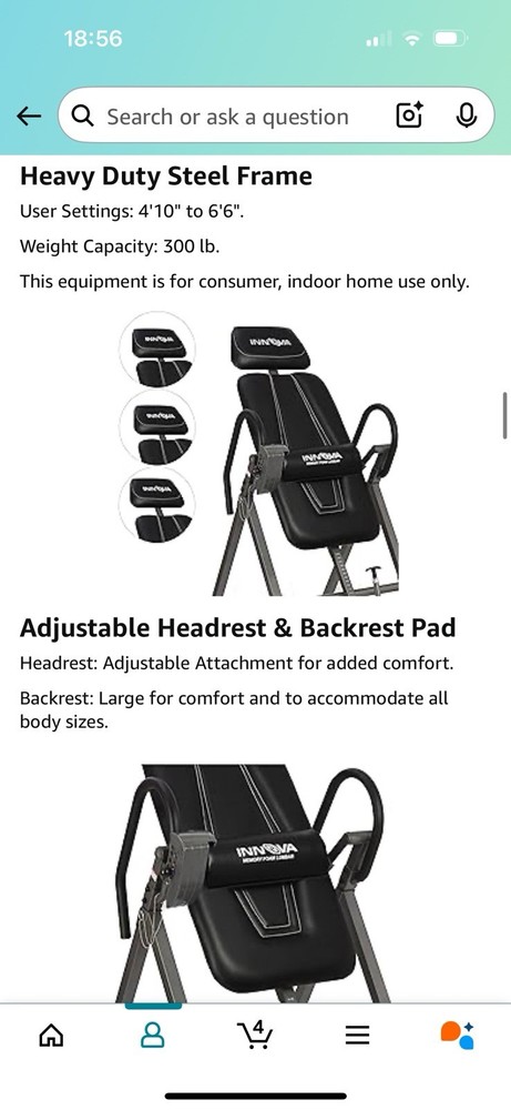 Innova Inversion Table with Memory Foam Lumbar Pad